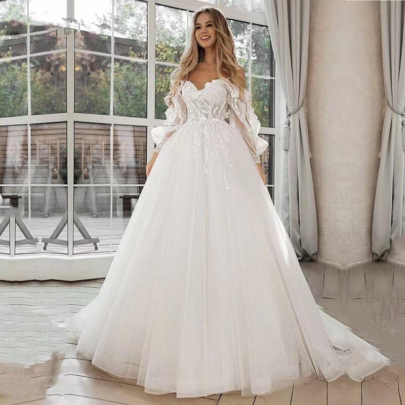 SoDigne 2024 Cold Shoulder Lace Wedding Gown White