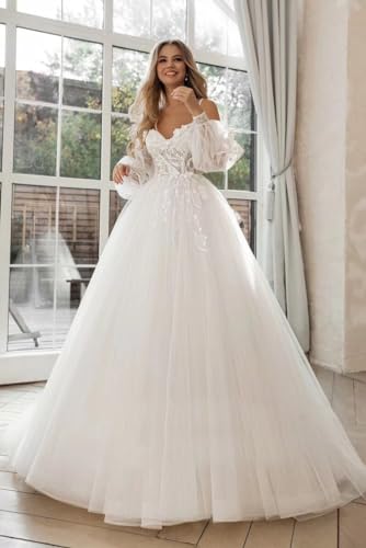 SoDigne 2024 Cold Shoulder Lace Wedding Gown White