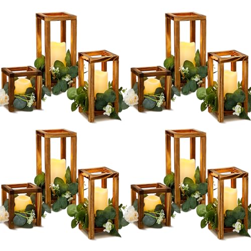Set of 24 Wooden Lanterns with LED Candles