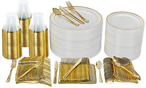 Gold Reusable Dinnerware Set for 100 Guests - 600pc