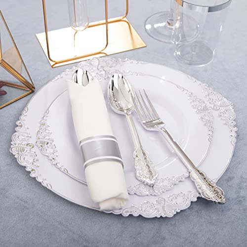 350-Piece Silver Plastic Plates & Napkins Wedding Set
