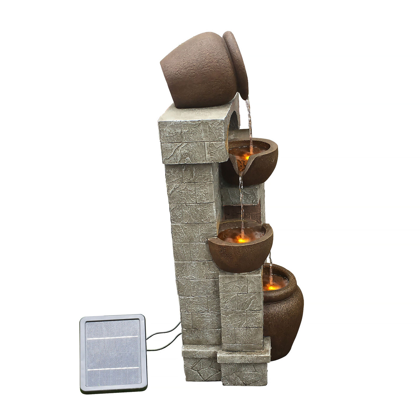 Solar Power Fountain with LEDs for Outdoor Zen Garden