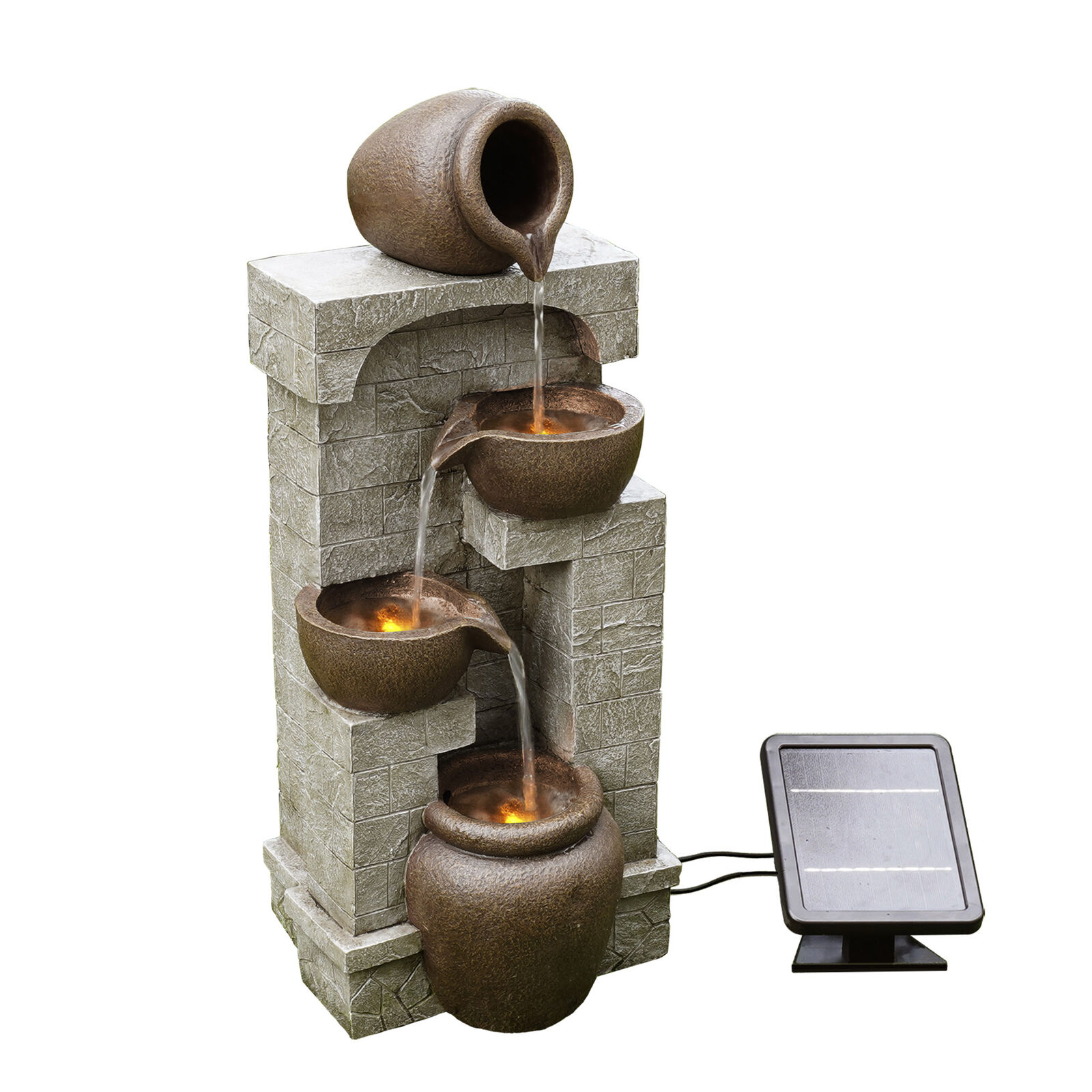 Solar Power Fountain with LEDs for Outdoor Zen Garden
