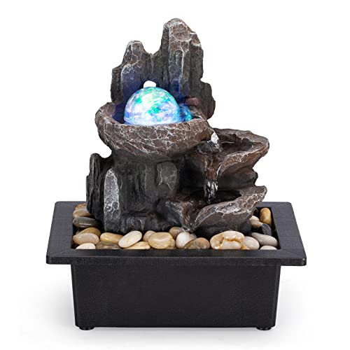 Tabletop Rock Waterfall Fountain with Rotating Ball and Lights