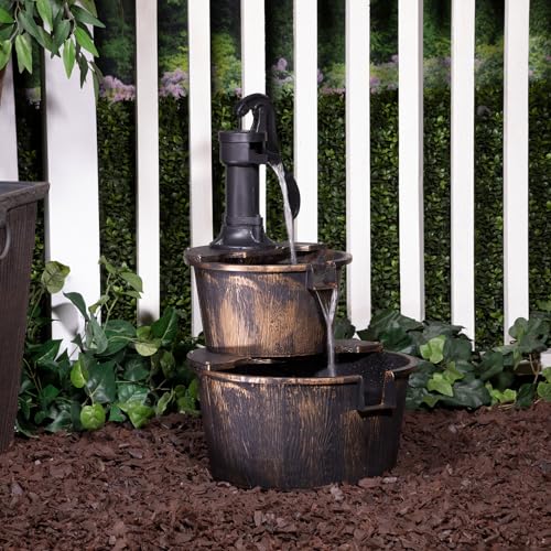 Alpine 2-Tiered Barrel Water Fountain, 27", Bronze
