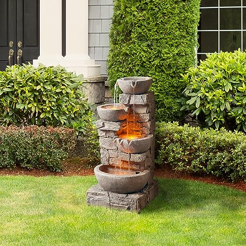 Teamson Home Cascading Outdoor Water Fountain, Stone Gray