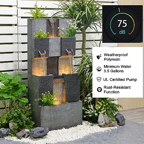Modern 3-Tier Cascading Fountain with Lights for Outdoor Gardens