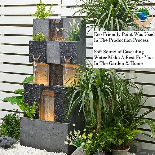 Modern 3-Tier Cascading Fountain with Lights for Outdoor Gardens