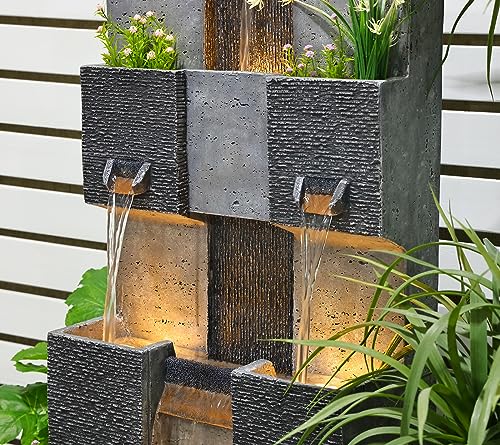 Modern 3-Tier Cascading Fountain with Lights for Outdoor Gardens