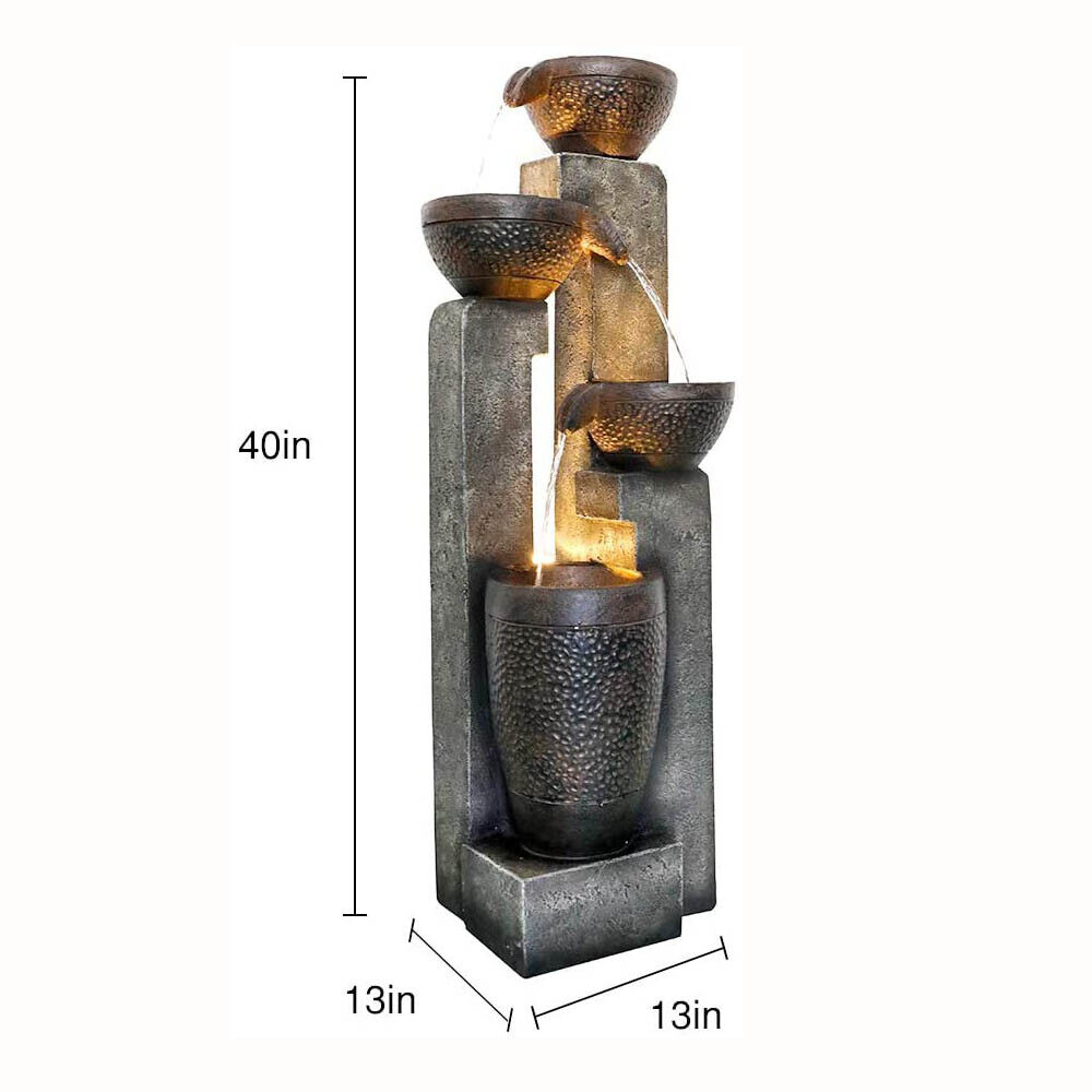 4-tier Resin Waterfall Fountain with LED Light for Garden