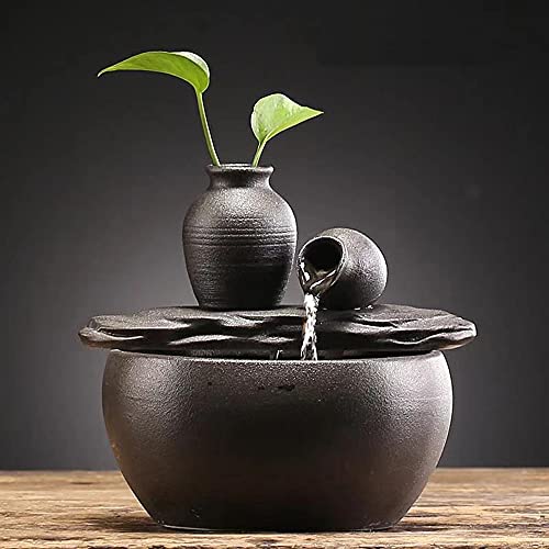 Black Ceramic Tabletop Fountain for Indoor/Outdoor Decoration