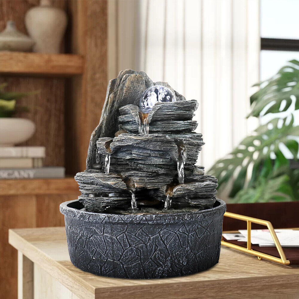 Tabletop Rockery Waterfall Fountain Indoor Decor LED Ball
