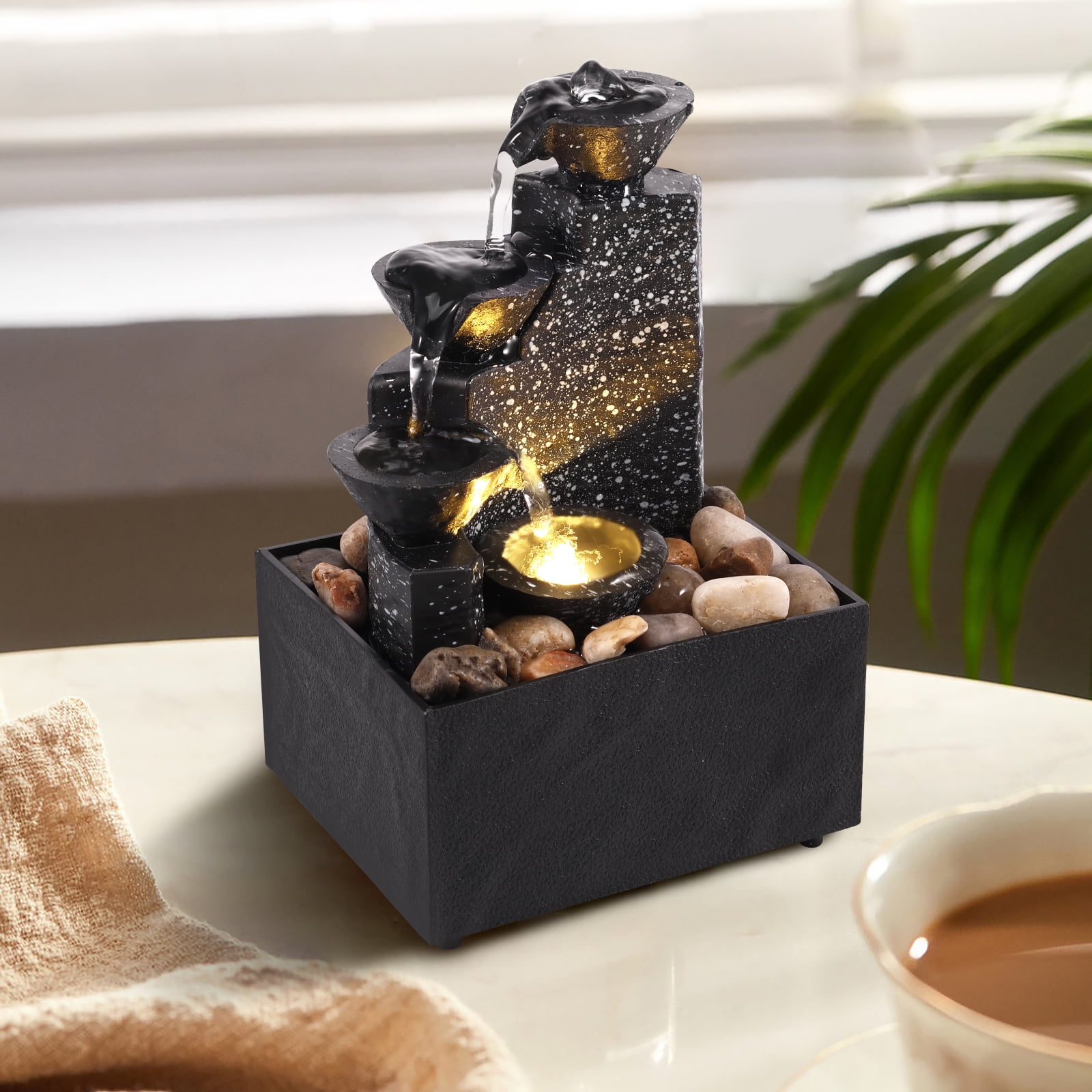 Tabletop Water Fountain with 4 Levels and Calming Sounds