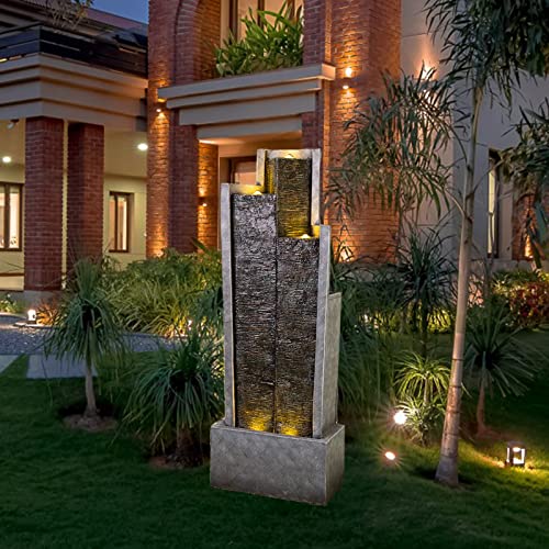 Contemporary Curves Water Fountain with Lights and Pump