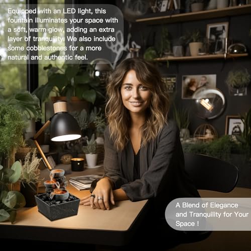 3-Bowl Rockery Tabletop Fountain with LED Light/ Cobblestones