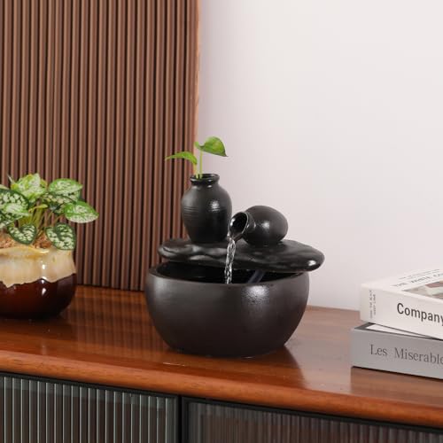 Black Ceramic Tabletop Fountain for Indoor/Outdoor Decoration