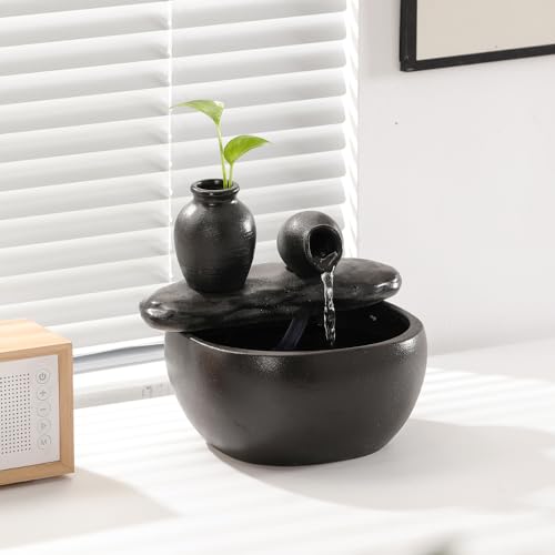Black Ceramic Tabletop Fountain for Indoor/Outdoor Decoration
