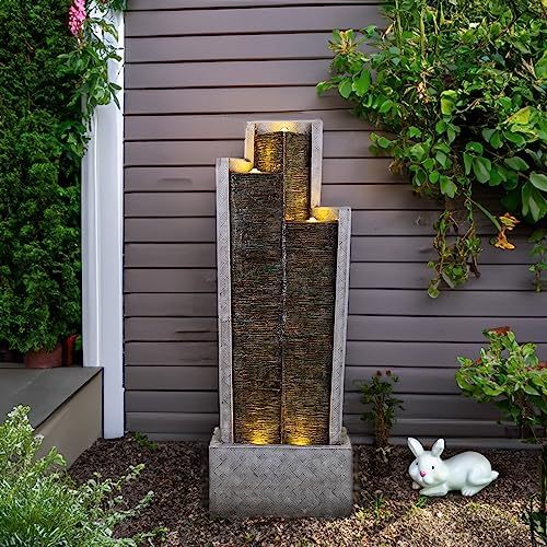 Contemporary Curves Water Fountain with Lights and Pump