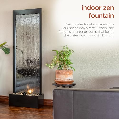 Alpine Mirror Waterfall with Decorative Stones and Light