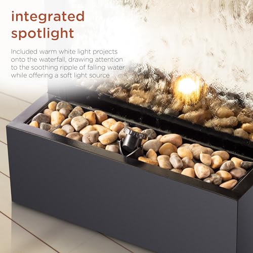 Alpine Mirror Waterfall with Decorative Stones and Light