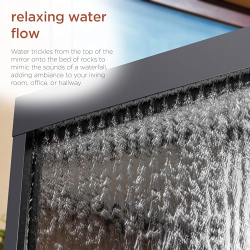 Alpine Mirror Waterfall with Decorative Stones and Light