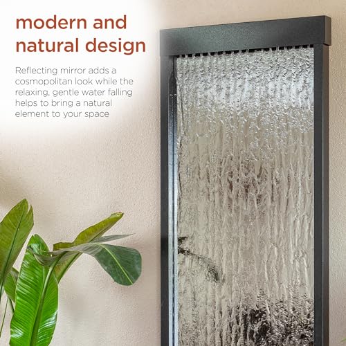 Alpine Mirror Waterfall with Decorative Stones and Light