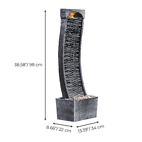 Teamson Modern Curved Slate Waterfall Fountain with LED Light