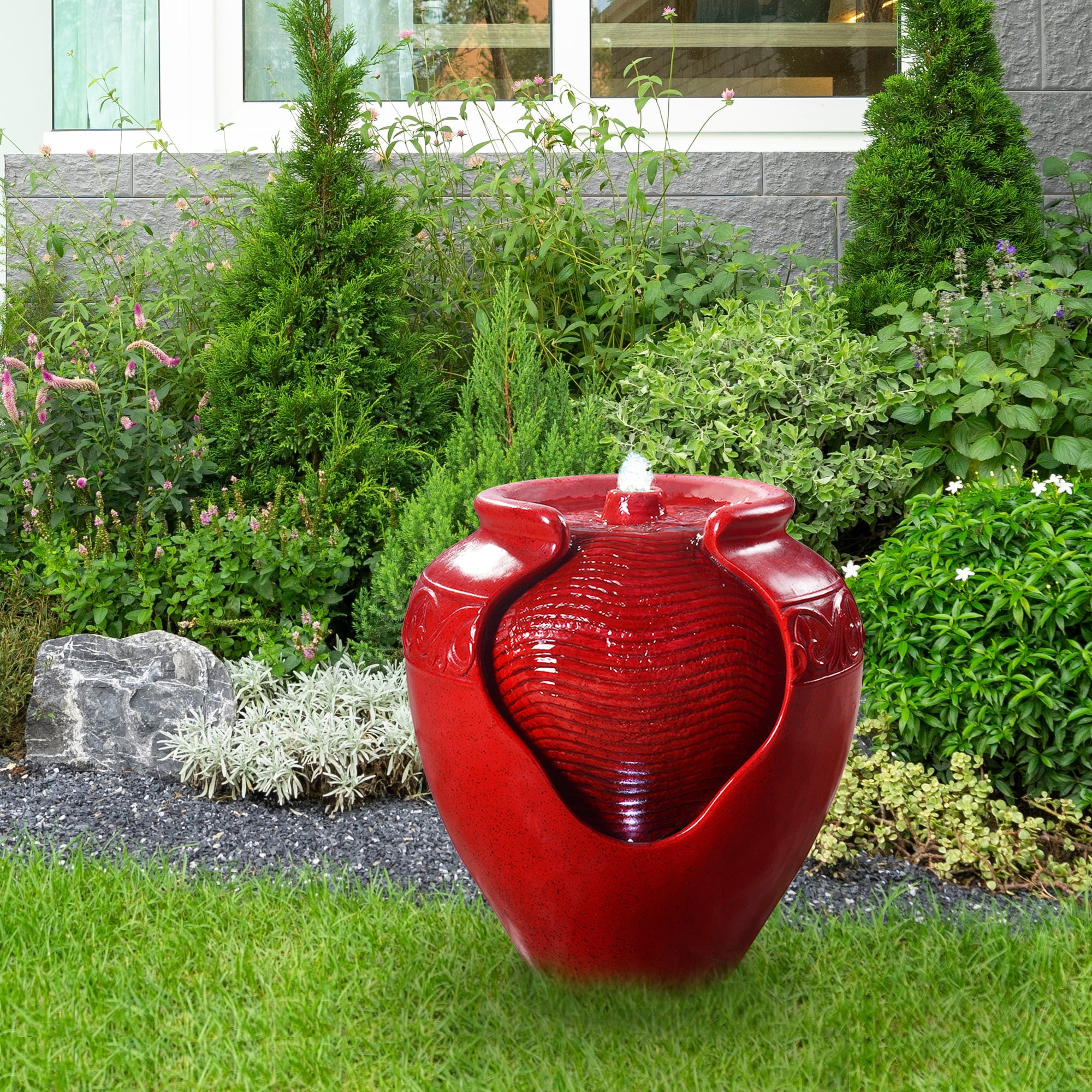 Teamson Home Glazed Pot Outdoor Fountain with LED