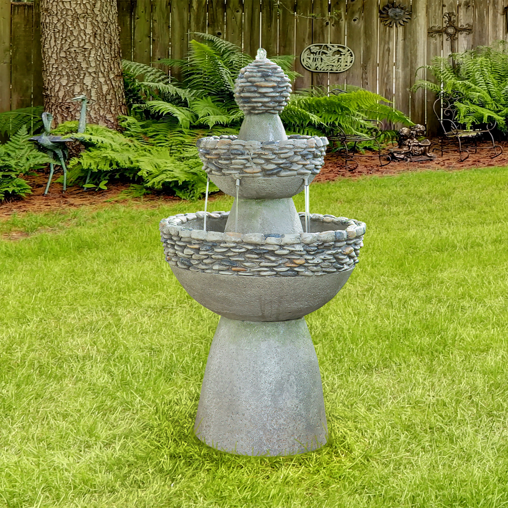 Teamson Home Stone-Look 3-Tier Outdoor Floor Fountain