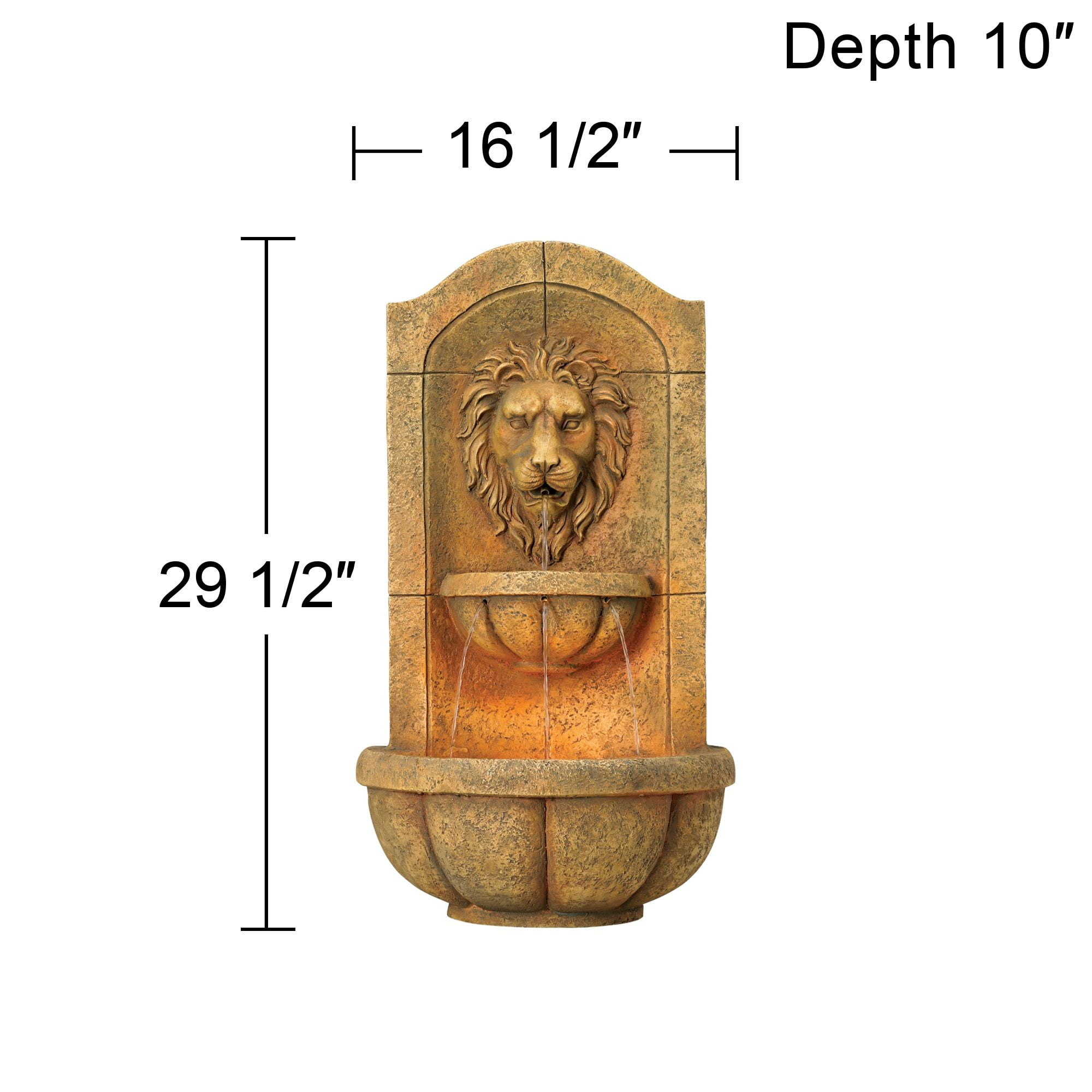 Rustic Lion Head 2-Tier Outdoor Wall Fountain