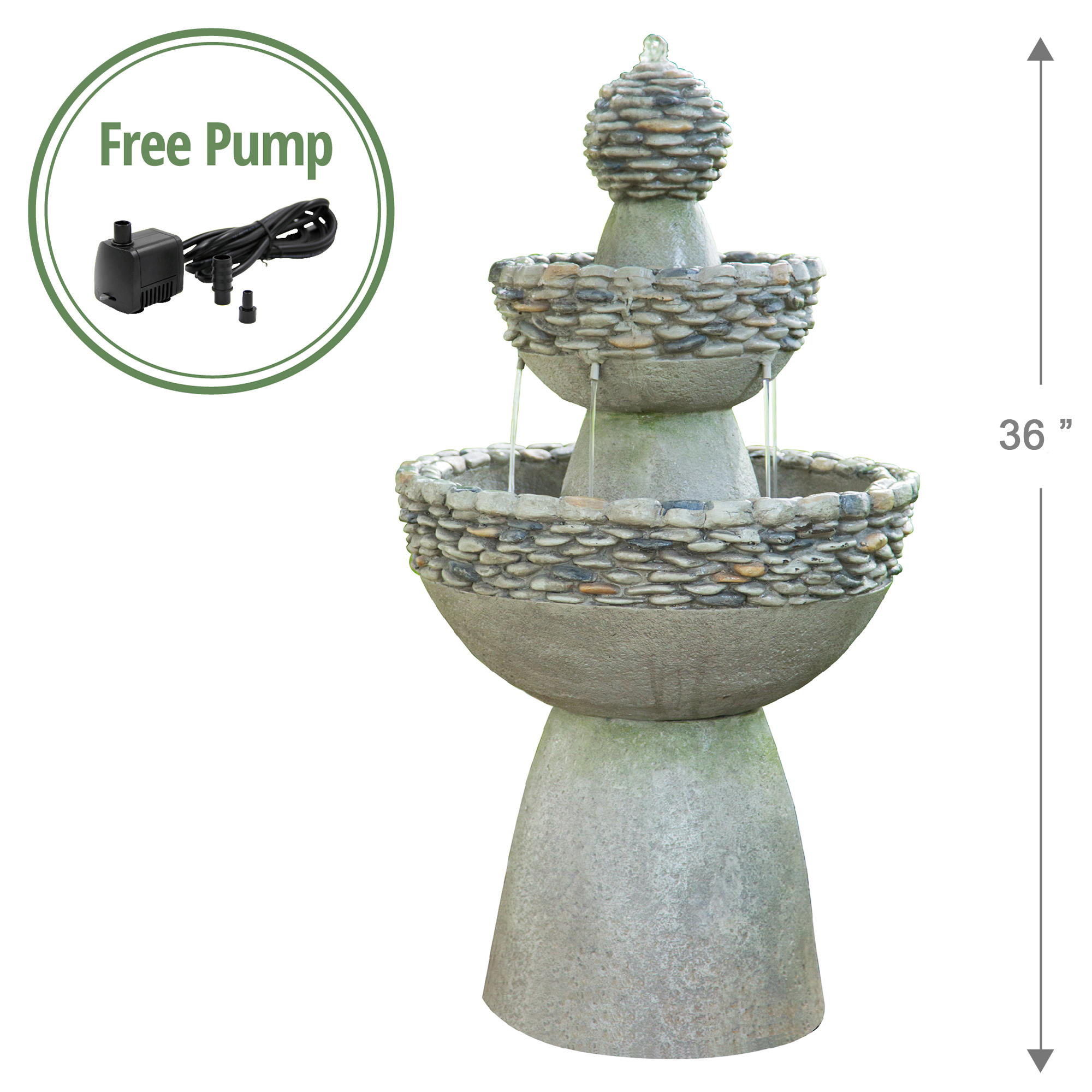 Teamson Home Stone-Look 3-Tier Outdoor Floor Fountain