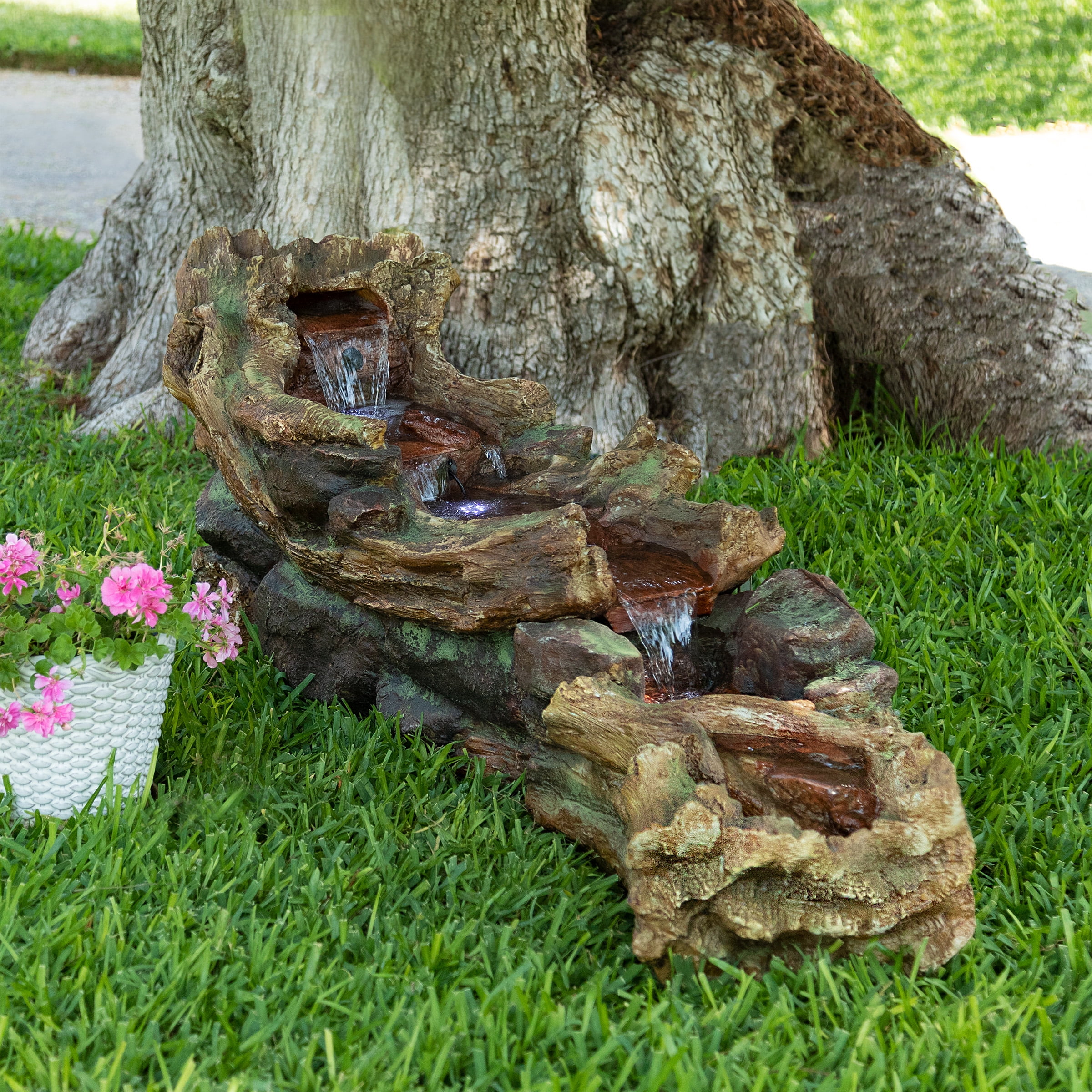 Alpine Light-Up Cascading Floor Pump Fountain, Brown, 59