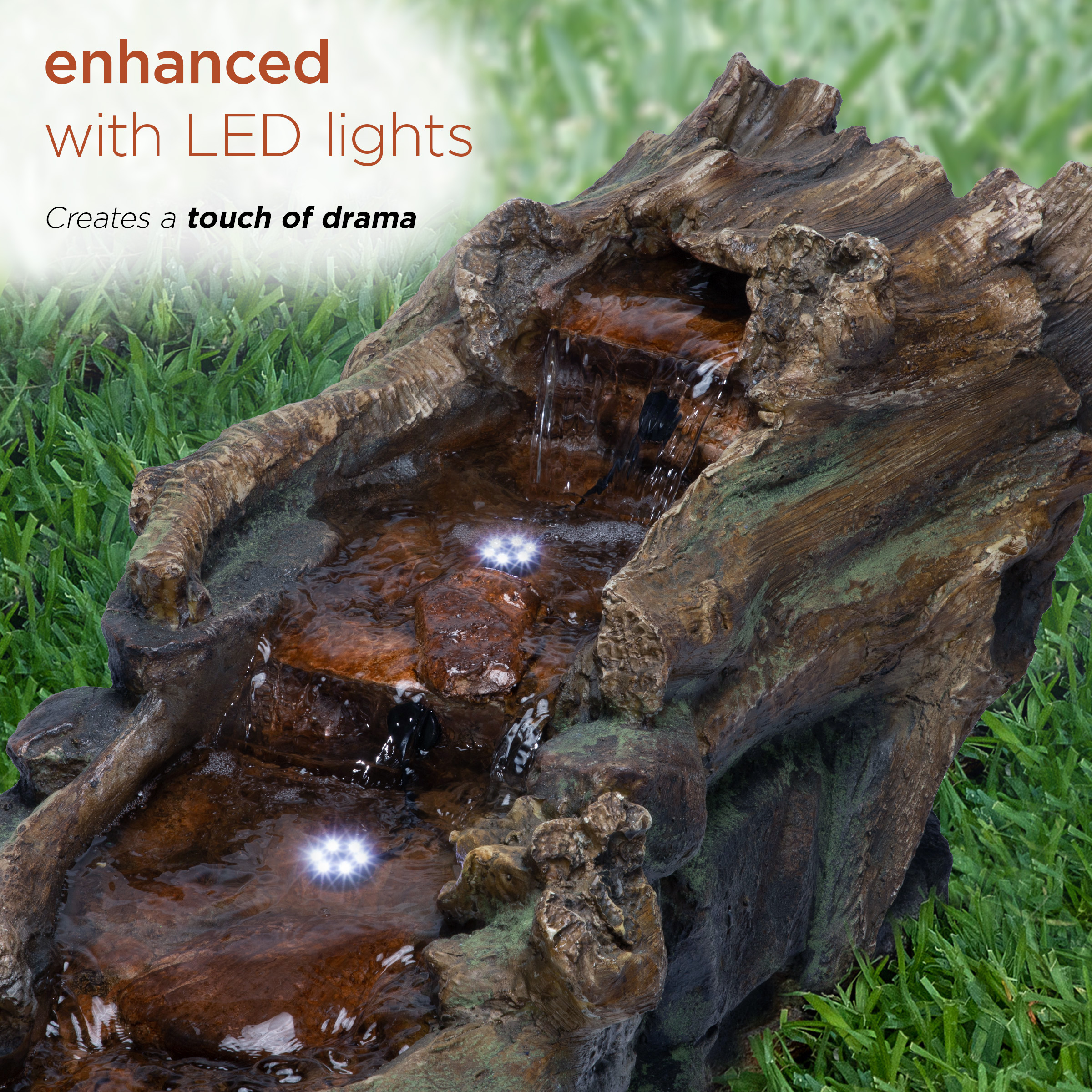 Alpine Light-Up Cascading Floor Pump Fountain, Brown, 59