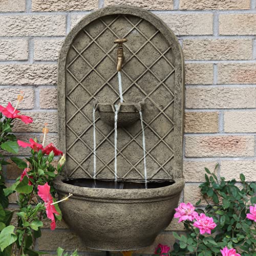 Sunnydaze Messina Wall Fountain - French Limestone Finish