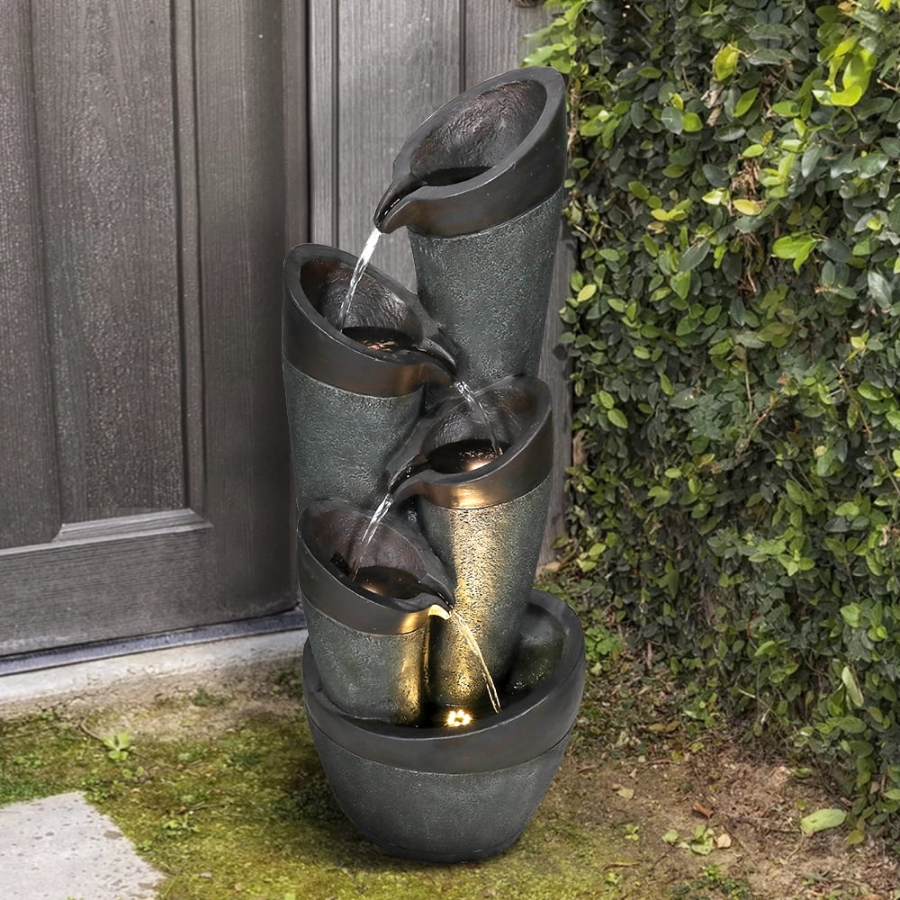 5-Tier Water Fountain with LED Lights - Patio/Garden