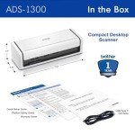 Brother ADS-1300 Compact Scanner with Double-Sided Scanning