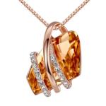 Amber Brown Birthstone Pendant Necklace in Rose Gold