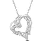Sterling Silver Double Heart Diamond Pendant Necklace