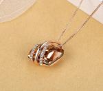 Amber Brown Birthstone Pendant Necklace in Rose Gold