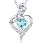 Aquamarine Heart Pendant Necklace for Women