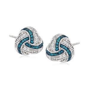 Blue and White Diamond Love Knot Earrings