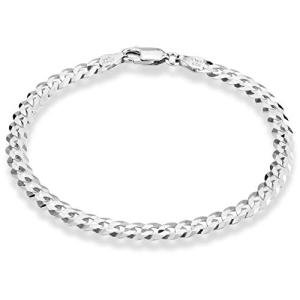 Miabella 925 Sterling Silver Diamond-Cut Cuban Link Bracelet