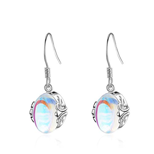 Boho Moonstone Crystal Earrings Vintage Round Beads Pendant