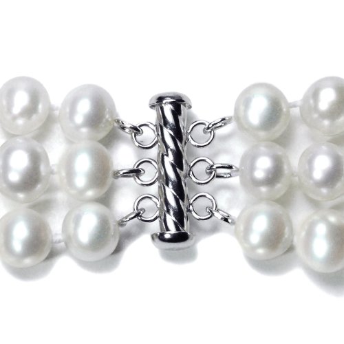 3-Row White Freshwater Pearl Bracelet, Sterling Silver, 7.25
