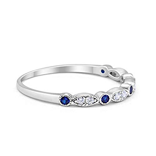 2mm Blue Sapphire CZ Wedding Band, Art Deco Design