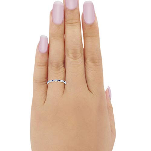 2mm Blue Sapphire CZ Wedding Band, Art Deco Design