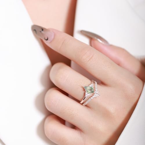 925 Sterling Silver Moss Agate Engagement Promise Ring