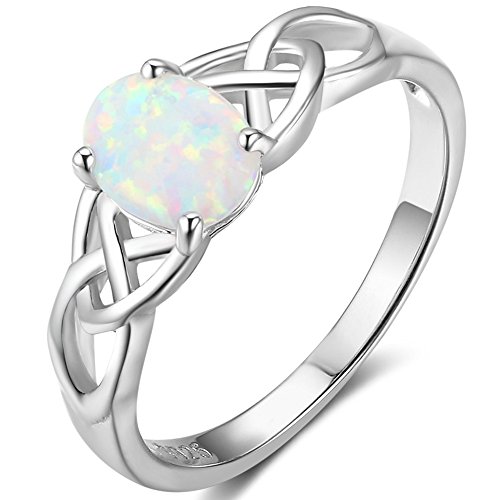 Silver Celtic Knot Heart Fire Opal Ring - Size 9