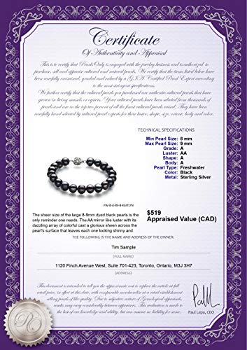 Black Freshwater Pearl Bracelet 925 Sterling Silver Women's