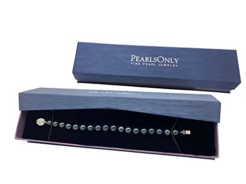 Black Freshwater Pearl Bracelet 925 Sterling Silver Women's